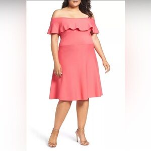 ELIZA J Off Shoulder Pink Dress‎ 3X Plus Fit Flare Stretch Comfy Mini Short